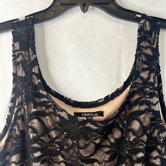Onyx Nite Black Lace & Sequin Dressy Cocktail Evening Tank Top Size Large - Picture 3 of 10